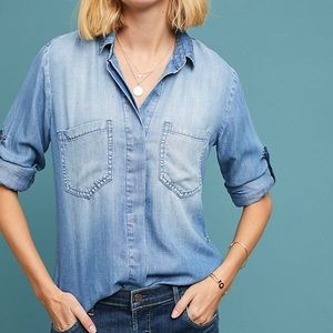 Cloth & Stone Chambray Button Down Denim Wash Top